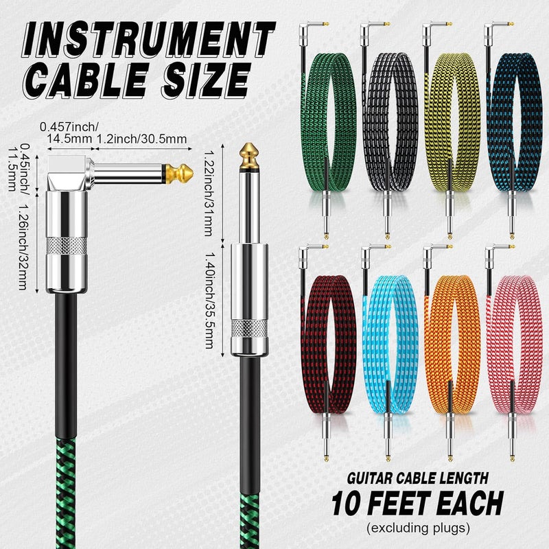 Rigibright 8 Pack 10FT Instrument Cable - Guitar, Bass, Keyboard, Microphone & Mixer Amp Cord (Multicolored) (8, Multicolor-A, 10 Feet) - Image 2